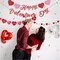 Glitter Happy Valentine's Day Banner Hearts Garland Pre Strung Pom Pom, Valentine's Day Decorations for Galentines Wedding Anniversary Party Supplies